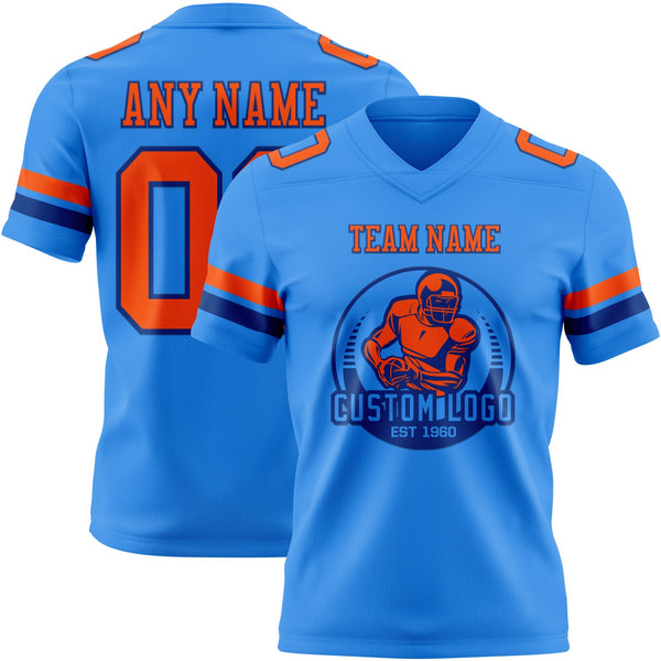 Custom Powder Blue Orange-Royal Authentic Football Jersey alternate