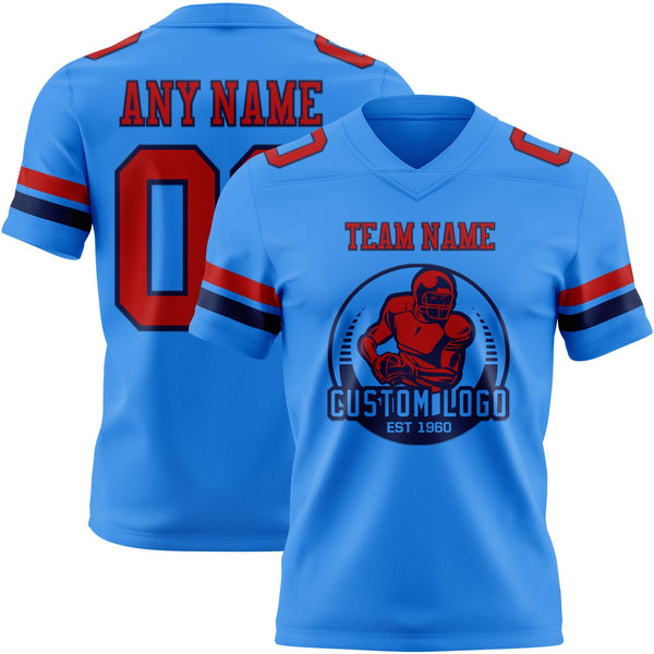 Custom Powder Blue Red-Navy Authentic Football Jersey alternate