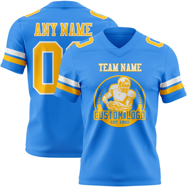 Custom Powder Blue Gold-White Authentic Football Jersey alternate