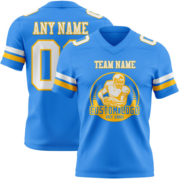 Custom Powder Blue White-Gold Authentic Football Jersey alternate