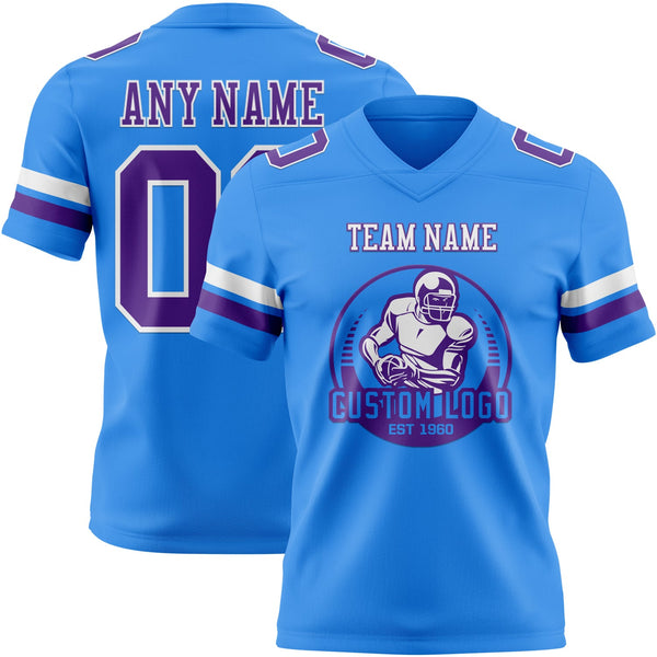 Custom Powder Blue Purple-White Authentic Football Jersey alternate