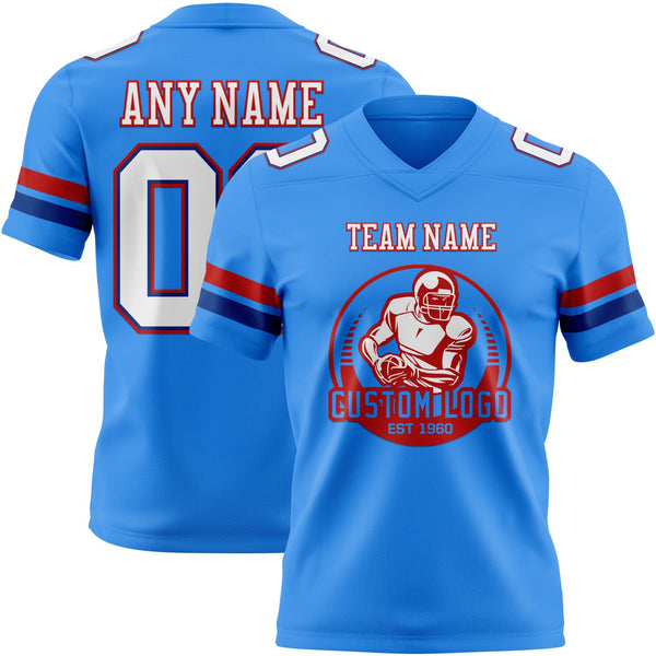 Custom Powder Blue White Royal-Red Authentic Football Jersey alternate