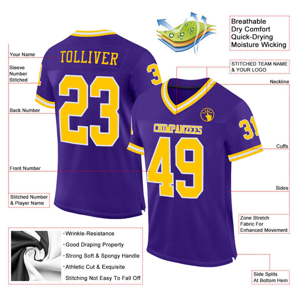 Custom Purple Gold-White Mesh Authentic Throwback Football Jersey alternate