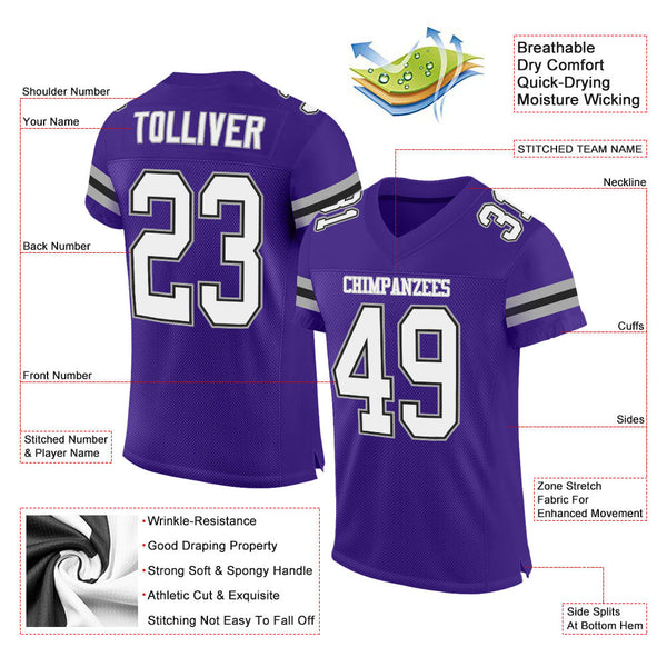 Custom Purple White-Gray Mesh Authentic Football Jersey alternate