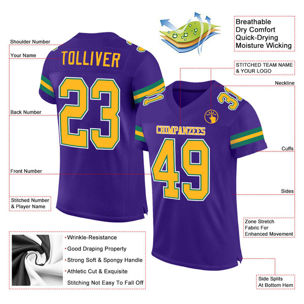Custom Purple Gold-Kelly Green Mesh Authentic Football Jersey alternate