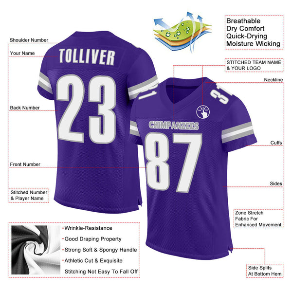 Custom Purple White-Gray Mesh Authentic Football Jersey alternate