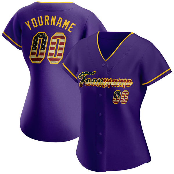 Custom Purple Vintage USA Flag-Gold Authentic Baseball Jersey alternate