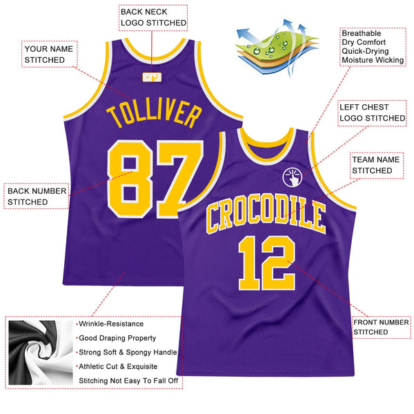 Custom Purple Gold-White Authentic Throwback Basketball Jersey alternate