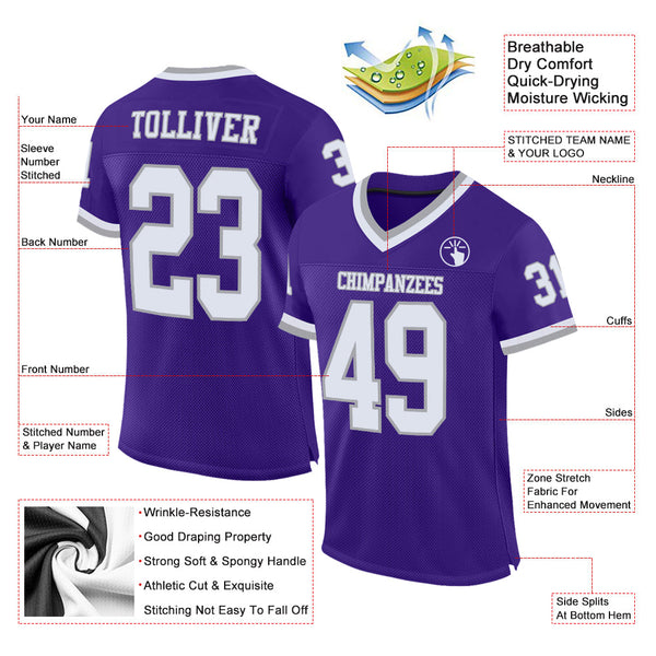 Custom Purple White-Gray Mesh Authentic Throwback Football Jersey alternate