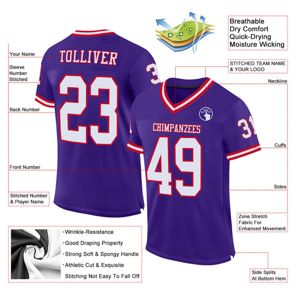 Custom Purple White-Red Mesh Authentic Throwback Football Jersey alternate