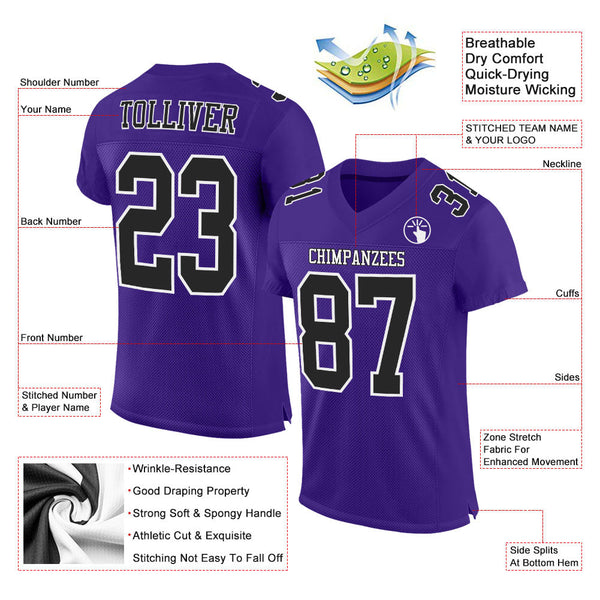 Custom Purple Black-White Mesh Authentic Football Jersey alternate