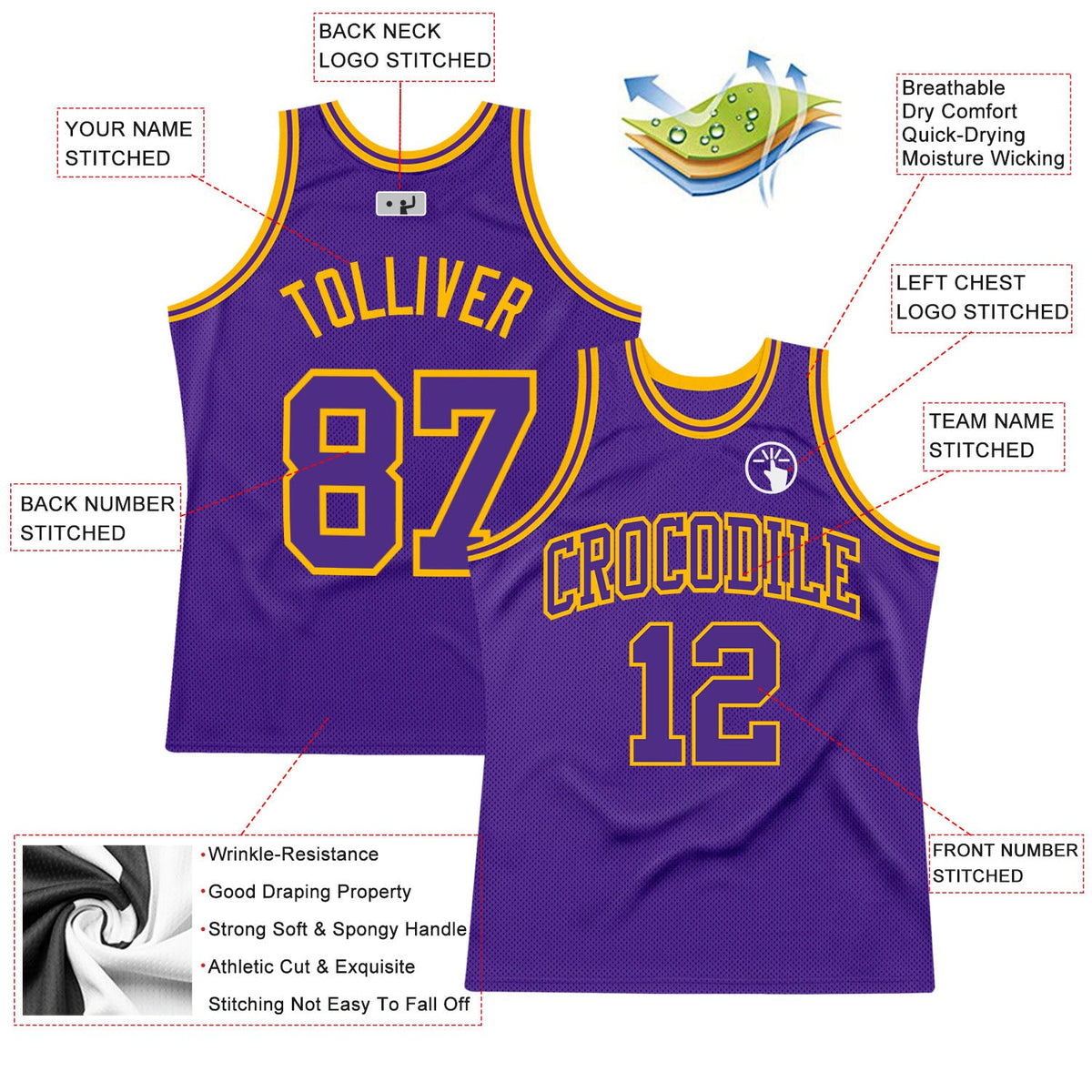 Custom Purple Purple-Gold Authentic Throwback Basketball Jersey - Back
