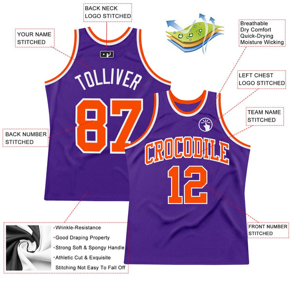 Custom Purple Orange-White Authentic Throwback Basketball Jersey alternate