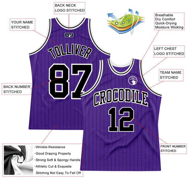 Custom Purple Black Pinstripe Black-White Authentic Basketball Jersey alternate