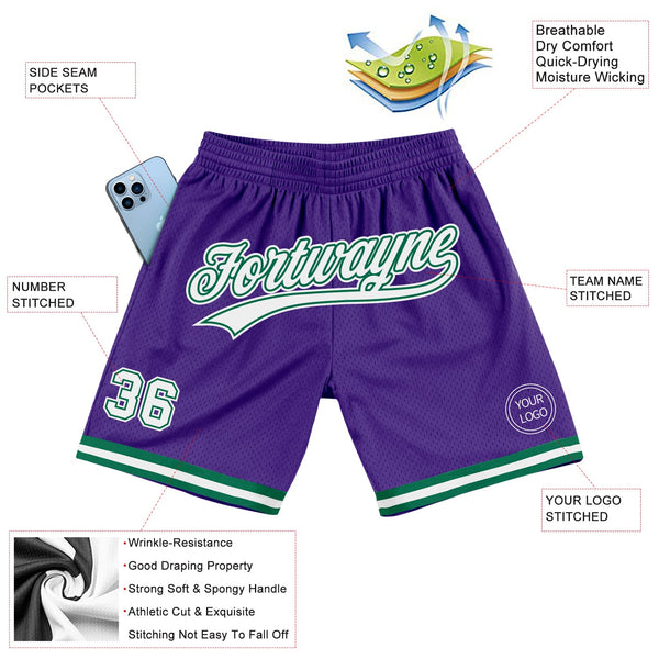 Custom Purple White-Kelly Green Authentic Throwback Basketball Shorts alternate