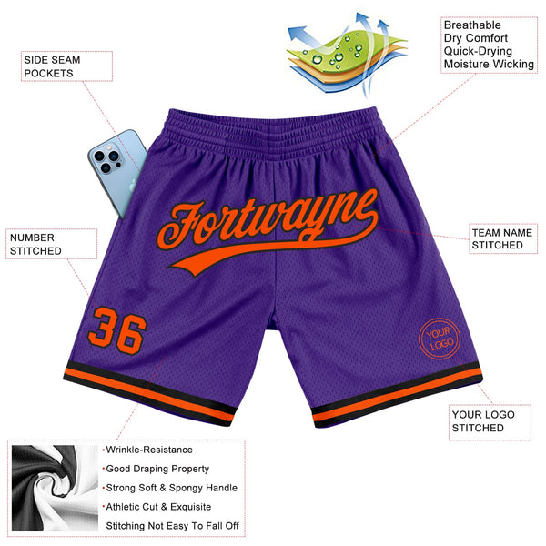 Custom Purple Orange-Black Authentic Throwback Basketball Shorts alternate