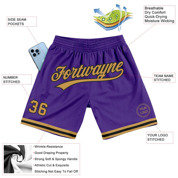 Custom Purple Old Gold-Black Authentic Throwback Basketball Shorts alternate