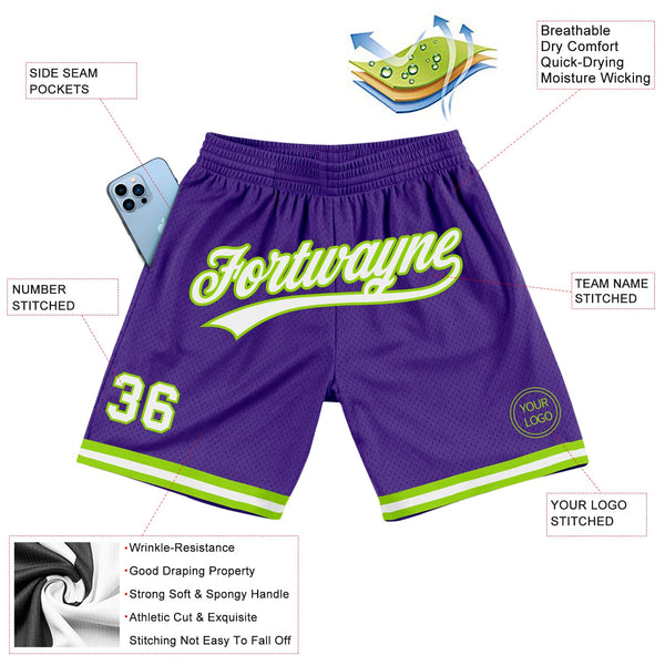 Custom Purple White-Neon Green Authentic Throwback Basketball Shorts alternate