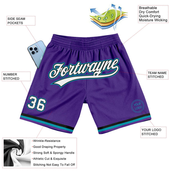 Custom Purple White Black-Teal Authentic Throwback Basketball Shorts alternate