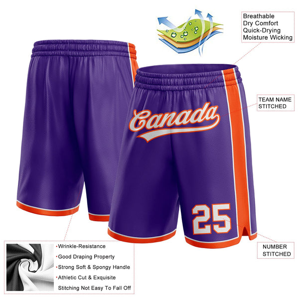 Custom Purple White-Orange Authentic Basketball Shorts alternate