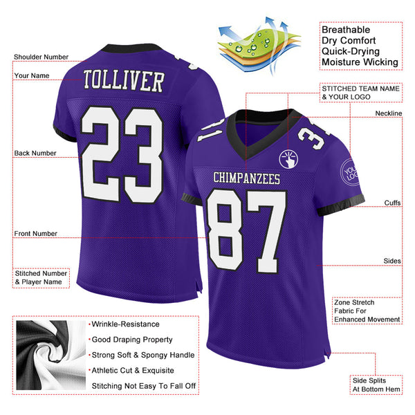 Custom Purple White-Black Mesh Authentic Football Jersey alternate