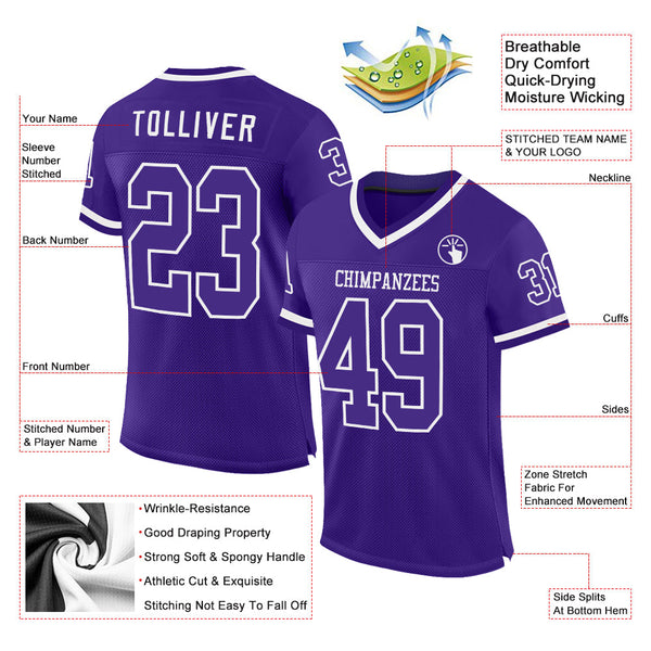 Custom Purple White Mesh Authentic Throwback Football Jersey alternate