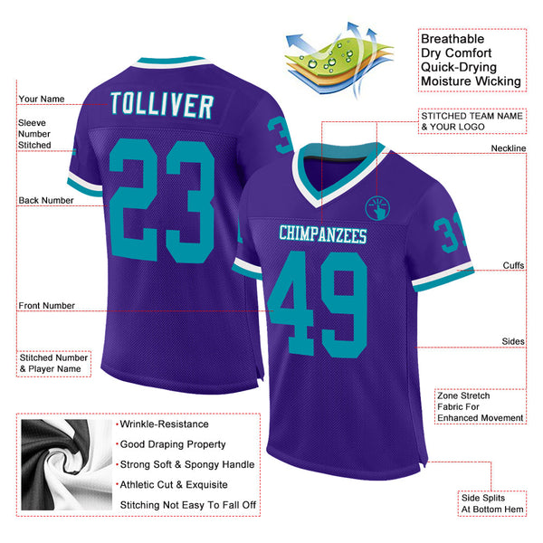 Custom Purple Teal-White Mesh Authentic Throwback Football Jersey alternate