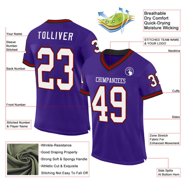 Custom Purple Red-Black Mesh Authentic Throwback Football Jersey alternate