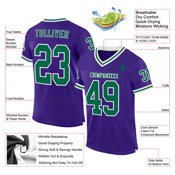 Custom Purple Kelly Green-White Mesh Authentic Throwback Football Jersey alternate