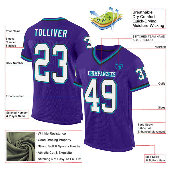 Custom Purple Black-Teal Mesh Authentic Throwback Football Jersey alternate