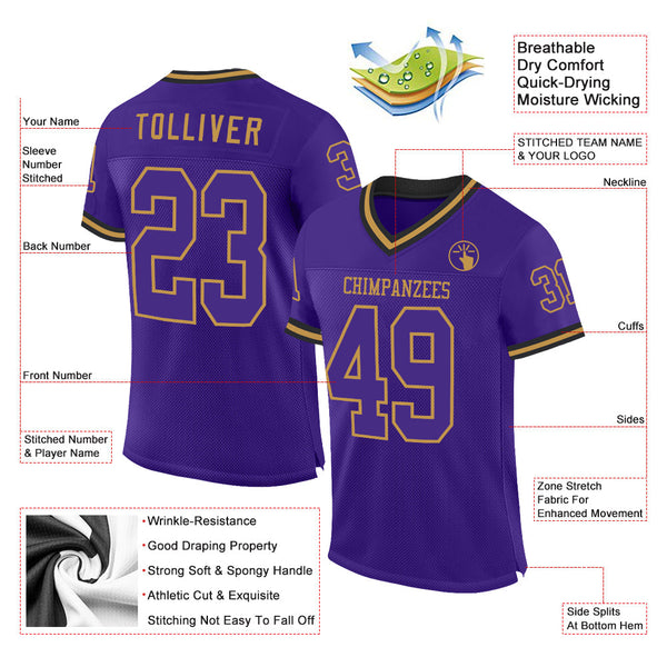 Custom Purple Old Gold-Black Mesh Authentic Throwback Football Jersey alternate