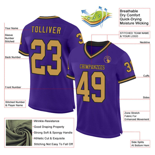 Custom Purple Old Gold-Black Mesh Authentic Throwback Football Jersey alternate
