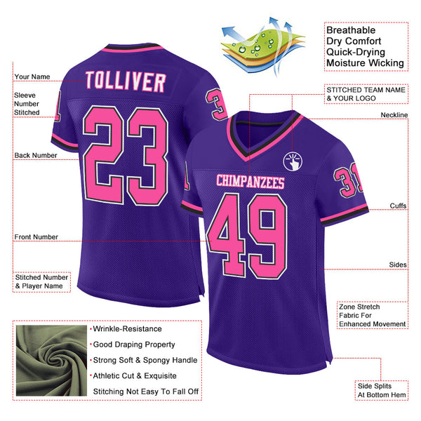 Custom Purple Pink-Black Mesh Authentic Throwback Football Jersey alternate