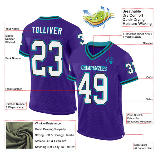 Custom Purple Black-Teal Mesh Authentic Throwback Football Jersey alternate