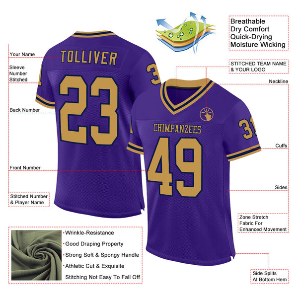 Custom Purple Old Gold-Navy Mesh Authentic Throwback Football Jersey alternate