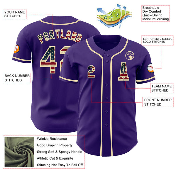 Custom Purple Vintage USA Flag-Cream Authentic Baseball Jersey alternate