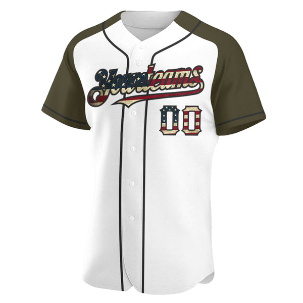 Custom White Vintage USA Flag-Black Authentic Raglan Sleeves Baseball Jersey alternate
