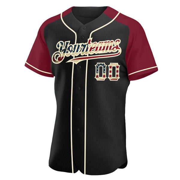 Custom Black Vintage USA Flag Crimson-Cream Authentic Raglan Sleeves Baseball Jersey alternate