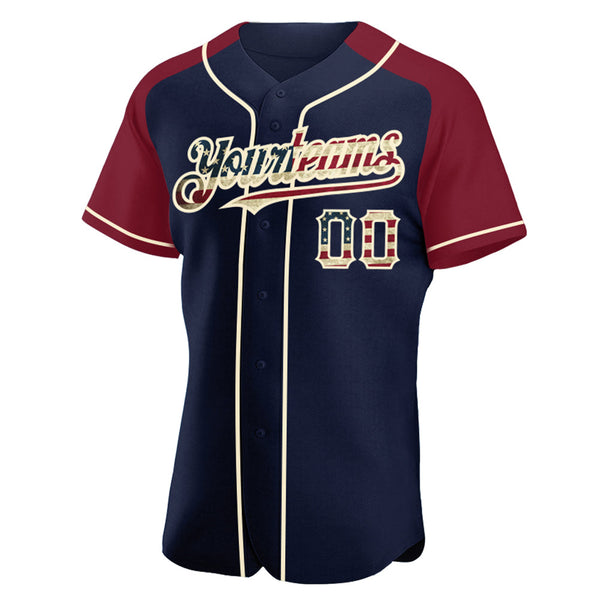 Custom Navy Vintage USA Flag Crimson-Cream Authentic Raglan Sleeves Baseball Jersey alternate
