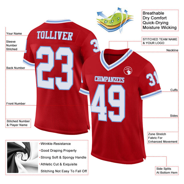 Custom Red White-Light Blue Mesh Authentic Throwback Football Jersey alternate