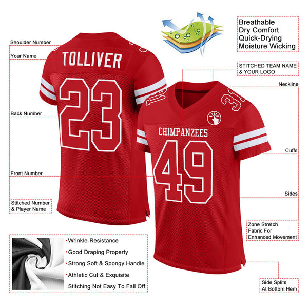 Custom Red Red-White Mesh Authentic Football Jersey alternate