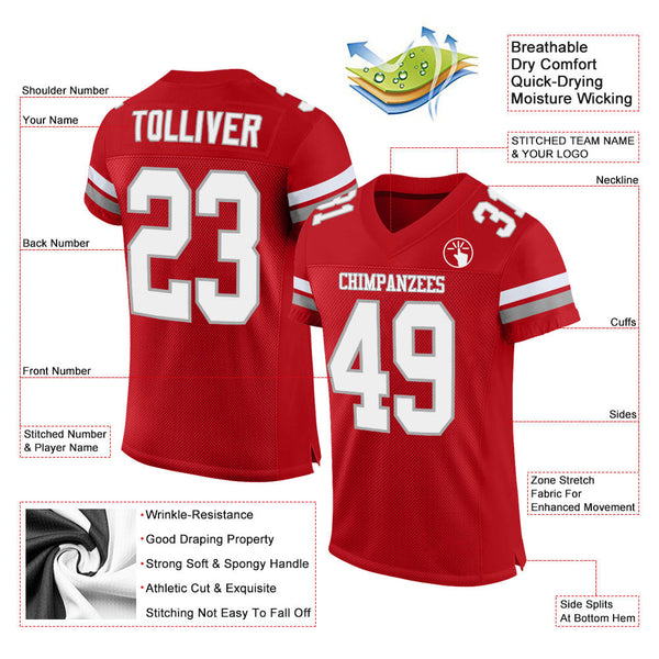 Custom Red White-Gray Mesh Authentic Football Jersey alternate