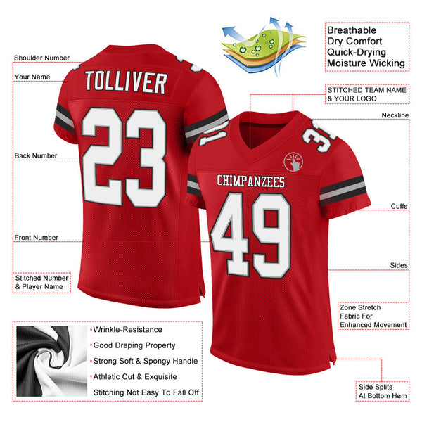 Custom Red White-Black Mesh Authentic Football Jersey alternate