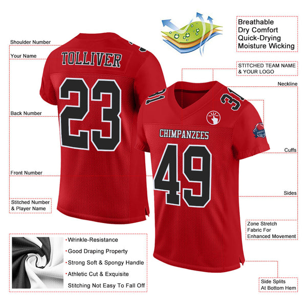 Custom Red Black-White Mesh Authentic Football Jersey alternate