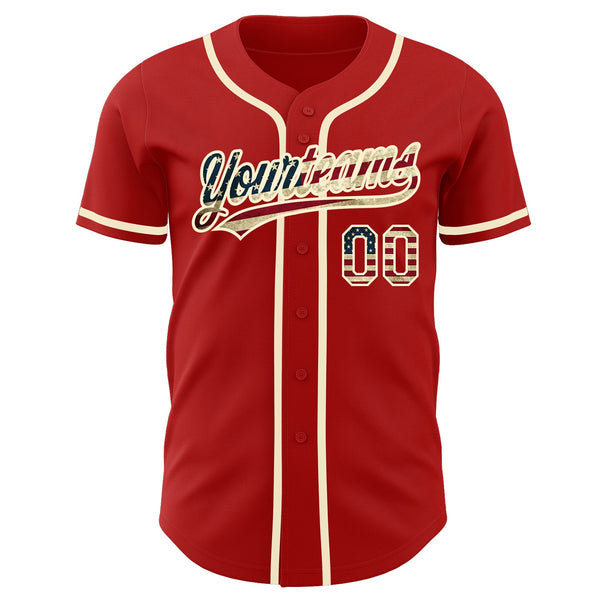 Custom Red Vintage USA Flag-Cream Authentic Baseball Jersey alternate