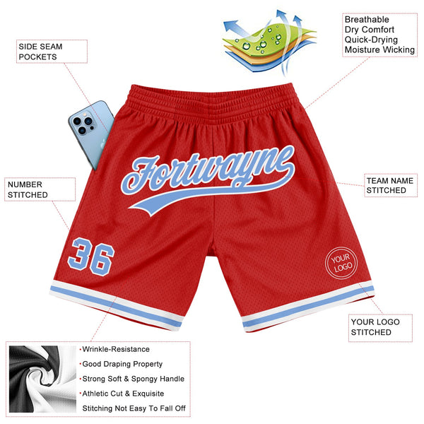 Custom Red Light Blue-White Authentic Throwback Basketball Shorts alternate