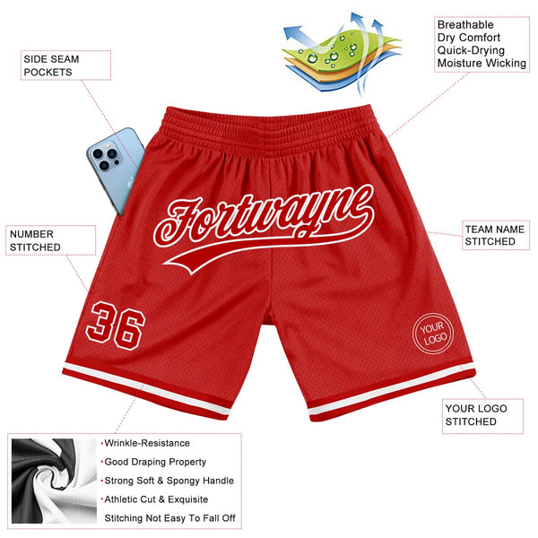 Custom Red White Authentic Throwback Basketball Shorts alternate