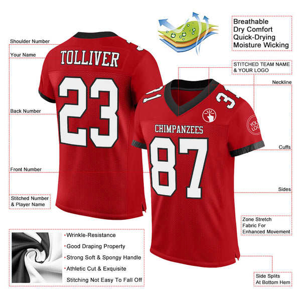 Custom Red White-Black Mesh Authentic Football Jersey alternate