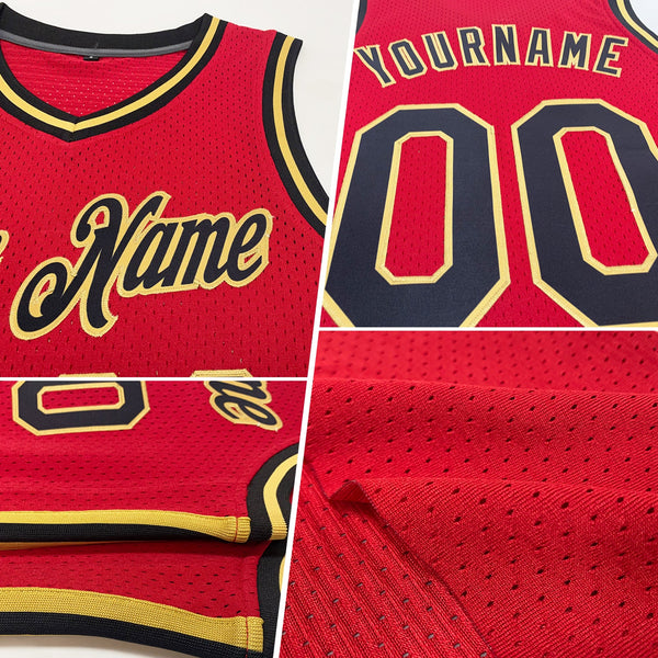 Custom Red White-Gold Authentic Throwback Basketball Jersey alternate