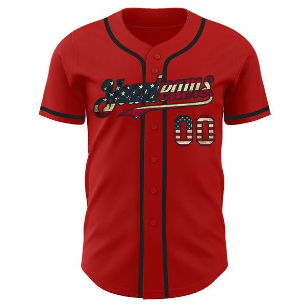 Custom Red Vintage USA Flag-Black Authentic Baseball Jersey alternate